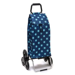 Chariot de course isotherme sidebag bleublanccourse 6 roues carlux motif pois-bleu