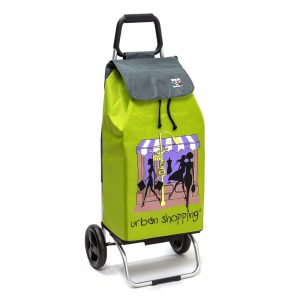Chariot de course isotherme sidebag bleublanccourse 2 roues carlux motif urban vert