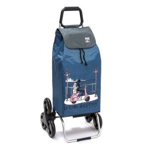 Chariot de course isotherme sidebag bleublanccourse 2 roues carlux motif urban bleu