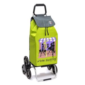 Chariot de course isotherme sidebag bleublanccourse 6 roues carlux motif urban vert