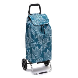 Chariot de course isotherme sidebag bleublanccourse 2 roues carlux motif florale turquoise greenleaves