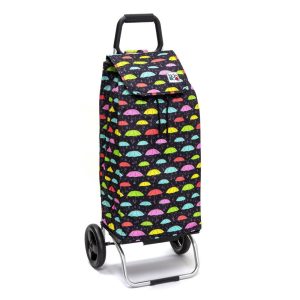 Chariot de course isotherme sidebag bleublanccourse 2 roues carlux motif parapluie