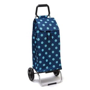 Chariot de course isotherme sidebag bleublanccourse 2 roues carlux motif pois-bleu