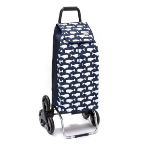 Chariot de course isotherme sidebag bleublanccourse 6 roues carlux motif baleine