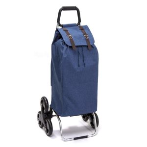 Chariot de course isotherme sidebag bleublanccourse 6 roues carlux motif florale bleu jean strap
