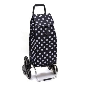 Chariot de course isotherme sidebag bleublanccourse 6 roues carlux motif pois noir