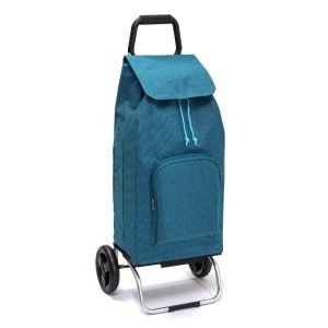 Chariot de course isotherme sidebag bleublanccourse 2 roues carlux multipoches bleu chiné